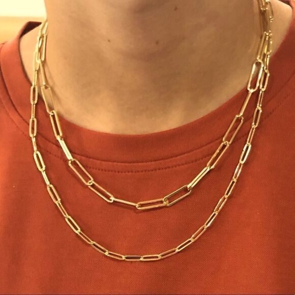Yellow gold plated paperclip chain necklace set - Picture 2 of 8